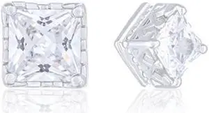 18k White Gold Plated Cubic Zirconia Solitaire Square Cubic Stud Earrings (2.00 carats) by Orrous & Co.