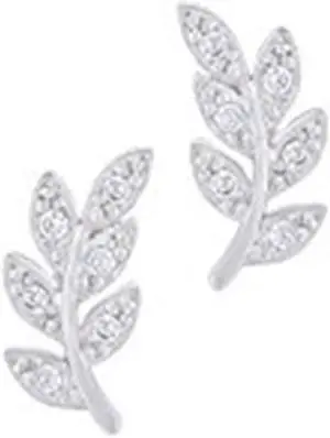 18k White Gold Plated Beautiful Leaf Stud Earrings by Orrous & Co
