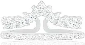 18k White Gold Plated Princess Crown Tiara Cubic Zirconia Enhancer Guard Double Ring