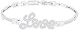 18k White Gold Plated Cubic Zirconia CZ "Love" Bracelet by Orrous & Co. (7.25 inches - 8.25 inches)