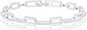 18k White Gold Plated Cubic Zirconia CZ Link Bracelet by Orrous & Co. (6.75 inches - 7.75 inches)