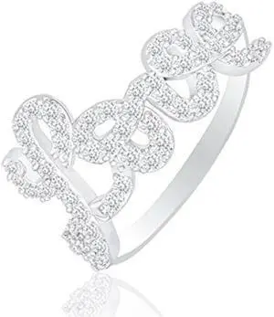 18k White Gold Plated Cubic Zirconia "Love" Ring by Orrous & Co.