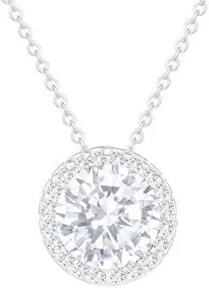 ORROUS & CO  18k White Gold Plated Cubic Zirconia Round Shape Halo Pendant Necklace (3.45 Carats)