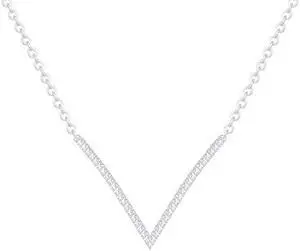 18k White Gold Plated Cubic Zirconia V Shape Pendant Necklace by Orrous & Co.