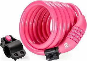 Etronic Security Bike Lock M6 Self Coiling Resettable Combination Lock Bike Cable Lock - 6-Feet x 3/8-Inch - Pink