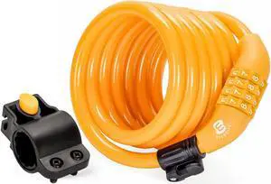 Etronic Security Bike Lock M6 Self Coiling Resettable Combination Lock Bike Cable Lock - 6-Feet x 3/8-Inch - Orange