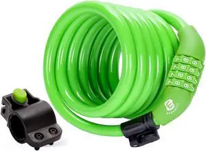 Etronic Security Bike Lock M6 Self Coiling Resettable Combination Lock Bike Cable Lock - 6-Feet x 3/8-Inch - Green
