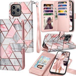 Tekcoo Wallet Case Compatible with iPhone 15 (6.2 inch) 2023 Luxury ID Cash Credit Card Slots Holder Carrying Pouch Folio Flip PU Leather Cover [Detachable Magnetic Hard Case] with Strap [Marble]