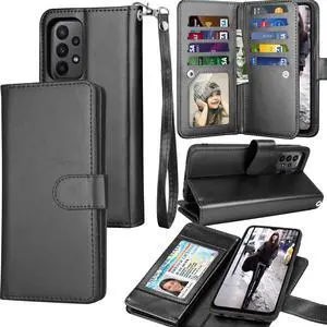 Galaxy A23 Case, Galaxy A23 5G Wallet Case, Tekcoo Luxury PU Leather Cash Credit Card Slots Holder Carrying Folio Flip Cover [Detachable Magnetic Hard Case] Kickstand for Samsung A23 4G 5G [Black]