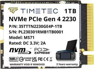 Timetec 1TB M.2 2230 SSD NVMe PCIe Gen 4x4 Read Up to 5,100 MB/s Compatible with Steam Deck, ASUS ROG Ally, Microsoft Surface pro 9/ pro 8/pro 7+/pro X/laptop3/laptop4/laptop go/book3, Mini PCs