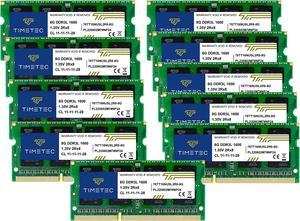 Timetec 80GB KIT(10x8GB) DDR3L / DDR3 1600MHz (DDR3L-1600) PC3L-12800 / PC3-12800 Non-ECC Unbuffered 1.35V/1.5V CL11 2Rx8 Dual Rank 204 Pin SODIMM Laptop Notebook PC Computer Memory RAM Module Upgrade