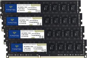 Timetec 16GB KIT(4x4GB) DDR3 / DDR3L 1333MHz PC3-10600 Non-ECC Unbuffered 1.5V / 1.35V CL9 2Rx8 Low Density Dual Rank 240 Pin UDIMM Desktop PC Computer Memory RAM Module Upgrade (16GB KIT(4x4GB))