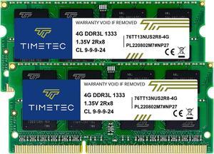 Timetec Hynix IC 8GB KIT (2x4GB) DDR3 1333MHz PC3-10600 Non ECC Unbuffered 1.5V CL9 2Rx8 Dual Rank 204 Pin Sodimm Laptop Notebook Computer Memory Ram Module Upgrade (Low Density 8GB (2x4GB))