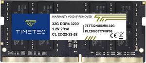 Timetec 32GB DDR4 3200MHz PC4-25600 Non-ECC Unbuffered 1.2V CL22 2Rx8 Dual Rank 260 Pin SODIMM Compatible with AMD and Intel Gaming Laptop Notebook PC Computer Memory RAM Module Upgrade (32GB)