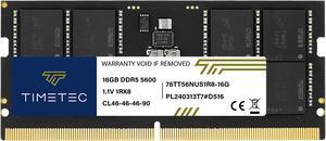 Timetec 16GB DDR5 5600MHz PC5-44800 Unbuffered Non-ECC 1.1V CL46 1Rx8 Single Rank 262Pin SODIMM Laptop Memory RAM Module Upgrade