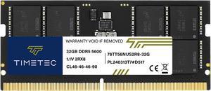 Timetec 32GB DDR5 5600MHz PC5-44800 Unbuffered Non-ECC 1.1V CL46 2Rx8 Dual Rank 262Pin SODIMM Laptop Memory RAM Module Upgrade