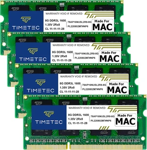 Timetec 32GB KIT(4x8GB) Compatible for Apple DDR3L 1600MHz PC3L-12800 CL11 for iMac (Mid 2011, Late 2012, Late 2013, Late 2014 Retina 5K, Mid 2015 Retina 5K) SODIMM Memory Module MAC RAM Upgrade Timetec 32GB KIT(4x8GB) Compatible for Apple DDR3L 1600MHz PC3L-12800 CL11 for iMac (Mid 2011, Late 2012, Late 2013, Late 2014 Retina 5K, Mid 2015 Retina 5K) SODIMM Memory Module MAC RAM Upgrade