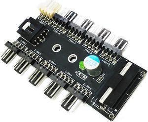 Vibob Chassis Fan Hub CPU Cooling HUB 10 Port 12V 3Pin/4 Pin Fan PWM Fan Hub Controller Power from Molex 4Pin Interface