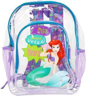 The Little Mermaid Clear Transparent Backpack 16" Disney Ariel Make Your Voice Heard