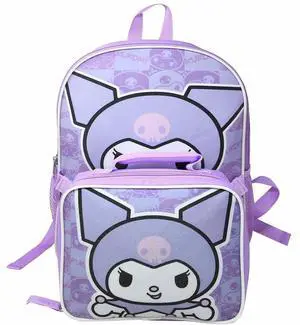 Hello Kitty Kuromi 16" Purple School Backpack and Rectangular Lunch Bag Attached