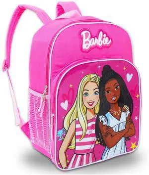 Barbie & Friend 16" Pink Girls Backpack with Front Pocket and side mesh Pockets