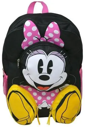 Disney Minnie Mouse Front Body 16" Backpack with 3D 3 Zipper Pockets