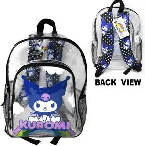 Hello Kitty 16" Kuromi Transparent Backpack with Front pocket, Black & Clear