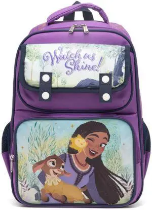 Disney Wish 15.5" Polyester Purple Large Backpack with 2 Front Pockets