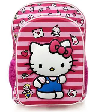 Hello Kitty 16" Girls Pink School Backpack with Molded Front and Side Pockets