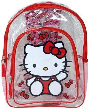 Hello Kitty 16" Clear Backpack for Girls Transparent Bag with 2 Side Mesh Pockets