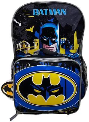 DC Batman 16" Boys School Backpack with Large Front Pocket & Rectangular Lunch Bag
