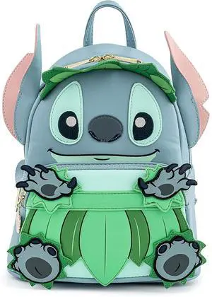 Loungefly Disney 3D Stitch Luau Blue Mini Faux Leather Shell Backpack