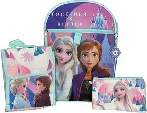 Disney Frozen Kids School Backpack 16" 5PC Lunch Kit, Keychain, Carbonator clip, keychain, and utility case