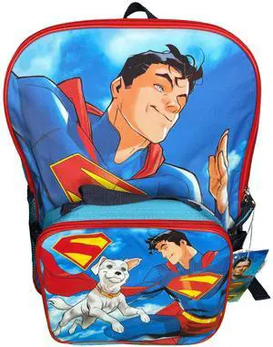DC Superman 16" School Backpack with Large Pocket & Rectangular Lunch Bag
