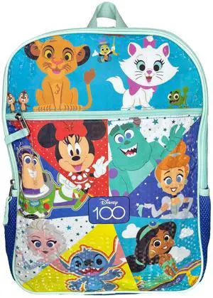 Disney 100 16" Blue School Backpack with Front and Side Pockets