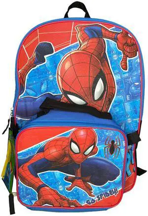 Marvel Spiderman 16" School Backpack with Large Pocket & Rectangular Lunch Bag