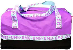 Purple OMG Girls Duffle Bag with a Purple Top and Black Bottom for Travel, Sports, Sleepovers or the Beach