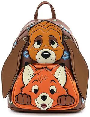 Loungefly Disney Fox and Hound Brown Mini Faux Leather Backpack with Pockets