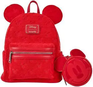 Loungefly Disney All Red Mickey Ears Burnout Mini Backpack with Mini Coin Bag
