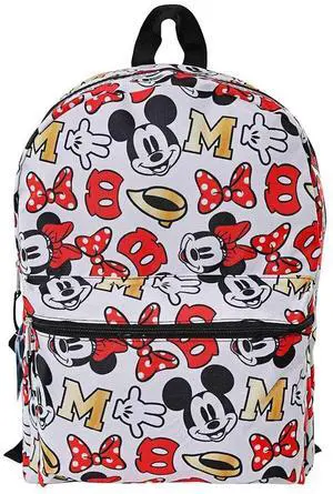 Disney Mickey Minnie Mouse All Over Print 16" Backpack w/ Front Pocket White