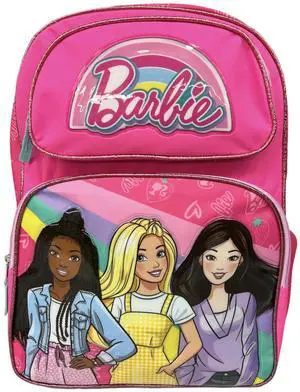 Barbie and Friends Large Pink Polyester 16" School Backpack for Girls
