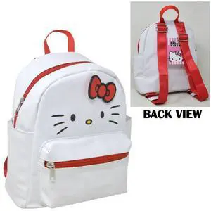 Hello Kitty 10" White Faux Leather Mini Backpack with small Front Pocket