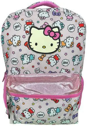 Hello Kitty Nylon Pink Backpack 16" School Bookbag for Girls ages 3+