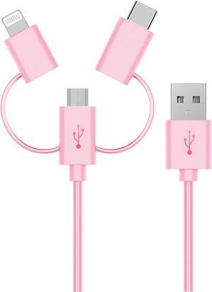 Cirago 4Ft 3 in 1 Sync/Charge Cable with Lightning, USB-C, Micro USB Connectors for Android Samsung iPhone