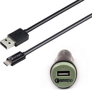 Cirago 6Ft Turbo Speed Fast Charging Micro USB Cable & 3A Car Charger Kit (Qualcomm Quick Charge 3.0), Black