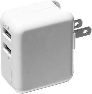 Cirago 5V 2.1A & 1A Dual USB Portable Wall Charger Retractable Prongs AC Power Adapter for Samsung / iPhone, White