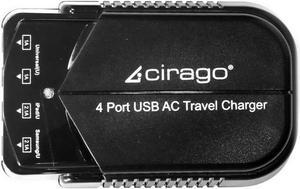 Cirago 4 USB Ports (2.1A / 2.1A / 1A / 1A) Portable Wall Charger Home and Travel