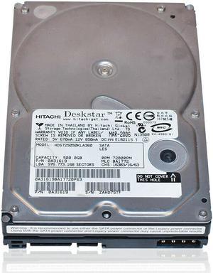 Hitachi Deskstar E7K500 3.5" Desktop Internal Hard Drive 500GB 7200rpm 16MB Cache SATA 3Gb/s 7pin HDD for PC P/N: 0A31619, HDS725050KLA360