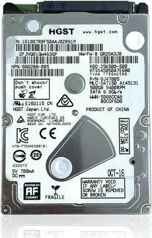 Hitachi 2.5" Desktop Internal Hard Drive 500GB 5400rpm 8MB Cache SATA 6Gb/s 7pin HDD for Laptop, PC P/N: 0J47805 HTS545050A7E680