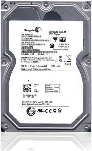 Seagate Barracuda (SATA ) 3.5" Internal Hard Drive 1.5TB 7200rpm 32MB Cache 3Gb/s HDD for PC PN 9JU138-302, ST31500341AS
